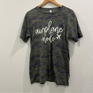 Women’s novelty tee Airplane Mode camo with whiter script‎ Size M